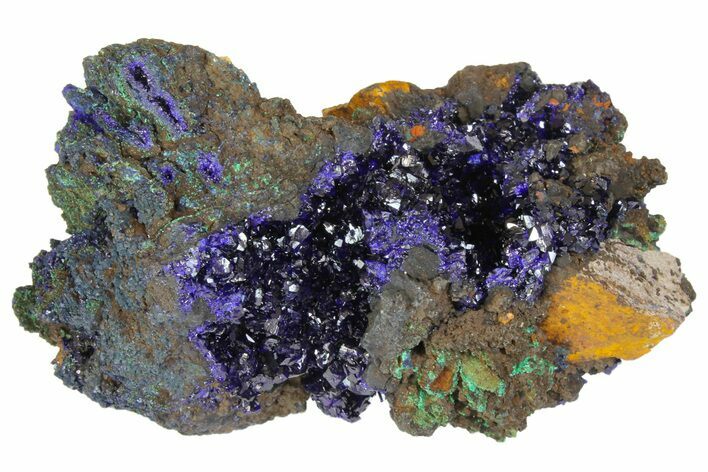 Sparkling Azurite Crystals with Malachite - Laos #170024